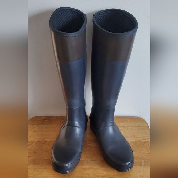 Hunter Regent Carlyle Dark Blue Rain Boots With Brown Accent Size US 9 main image 10